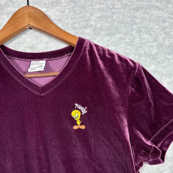 Vtg Tweety Velvet T-Shirt Tee Sz‎ L Warner Bros.Womens Purple - Picture 2 of 5